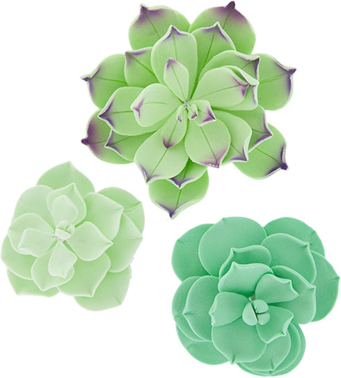 Global Sugar Art Succulents Set Sugar Cake Flower, 3 Sizes, 9 Count