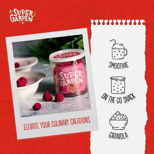 Super Garden Freeze Dried Raspberries, 0.88oz | 100% Pure Raspberry | No Added Sugar | Perfect for Snacking, Topping,