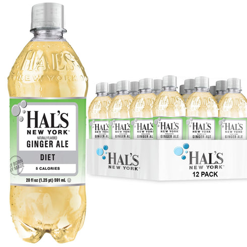 Oasis Snacks Hal's New York Seltzer Water, Diet Ginger Ale Sparkling Water, 20 Fl