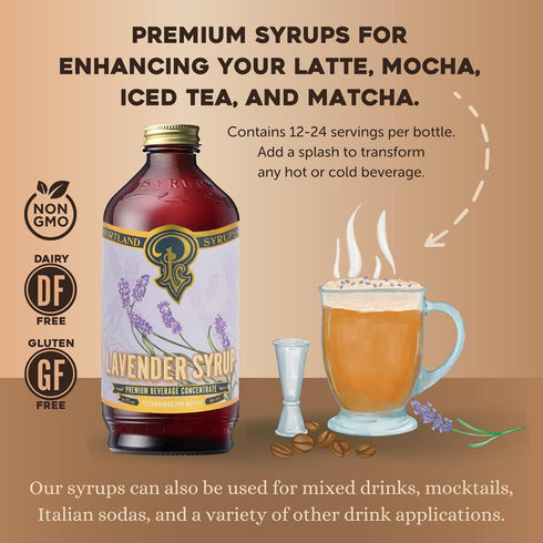 12 oz 12 (Pack 1) Portland Syrups Lavender Syrup - Premium Beverage Concentrate for Delicious Cocktails, Tea, Soda