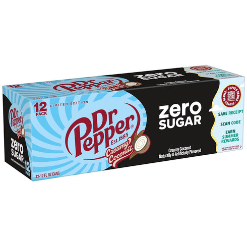 12 oz 12 Pack Dr Pepper Zero Sugar Creamy Coconut Soda, fl cans