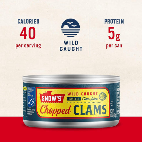 6.5 oz (Pack 6) 5g 99% Snow's Wild Caught Chopped Clams Canned, Can of - Protein Per Serving - Keto Friendly, Fat Free