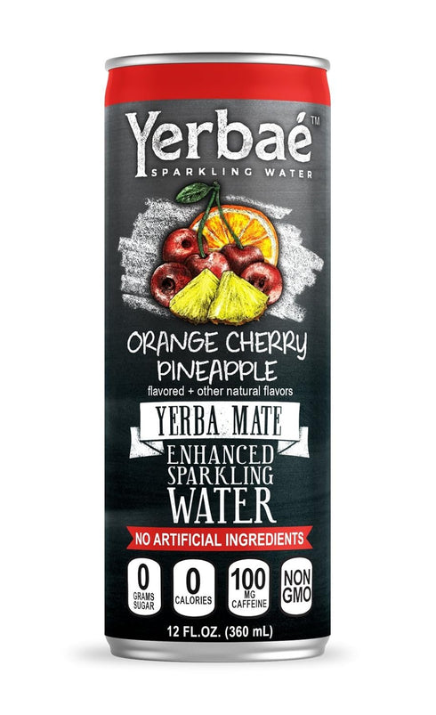 Yerba Enchanced Sparkling Water Orange Cherry Pineapple, 12 Oz. Cans (Pack of
