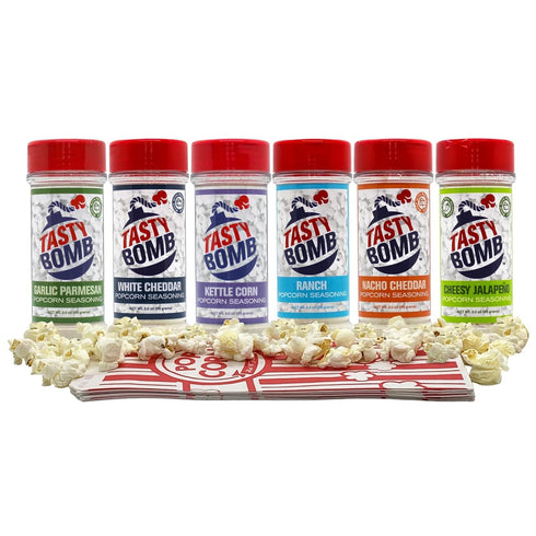 Flavorful Popcorn Seasoning Variety Pack 6 Seasonings in White Cheddar Cheese, Ranch,