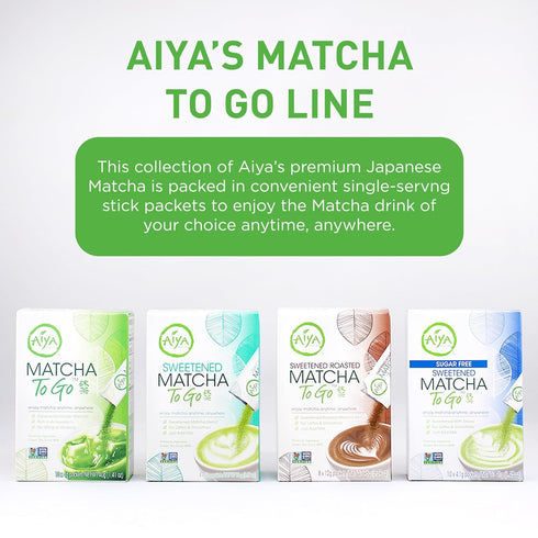 Aiya Matcha To Go Single Serve Packs, Ceremonial Grade Pure Matcha Green Tea Powder (10 Count)