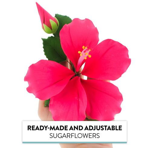 Global Sugar Art Hibiscus Sugar Cake Flower Spray, Hot Pink Hawaiian Cake Flower, 1 Count by Chef Alan Tetreault