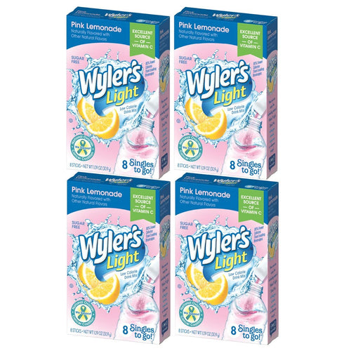 Wyler’s Light Pink Lemonade Singles To Go, 8 Drink Sticks Per Box, 4 Boxes