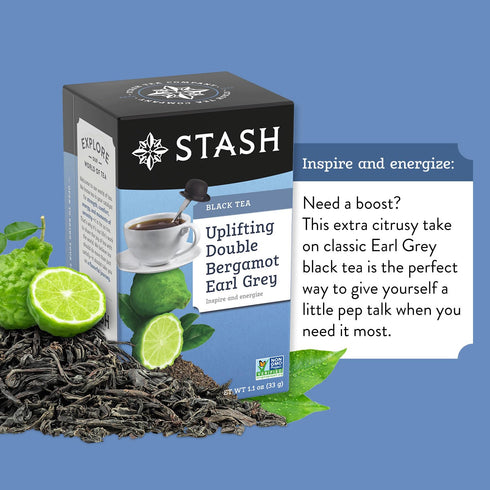 18 Count (Pack 6) 108 Stash Tea Double Bergamot Earl Grey Black Tea - Caffeinated, Non-GMO Project Verified Premium Tea
