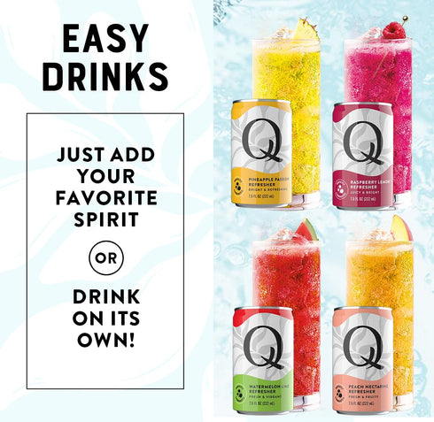 Pack (8PK) 2 7.5oz Q MIXERS Refreshers Sparkling Hydration Beverage Variety of Each Flavor: Pineapple Passion