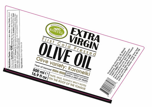 500ml (16.9 oz) Pack 2 KORVEL Greek Extra Virgin Olive Oil, Amphora Glass Bottle, fl of Premium EVOO for Cooking