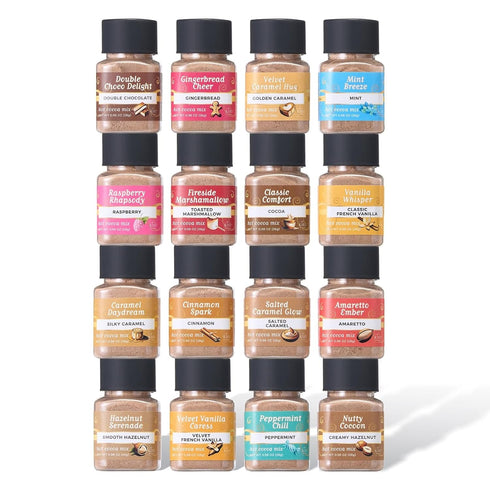 Set 16-Pack Hot Chocolate Mix Gift - Ultimate Gourmet Hot Cocoa Sampler Box with Caramel, Vanilla, Peppermint, Toasted