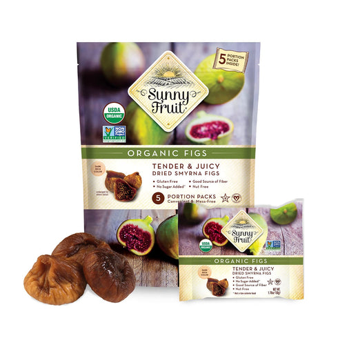 Sunny Fruit Soft Organic Turkish Dried Figs, 1 Bag (5 Individual Portion Packs), No Preservatives, Healthy Snack