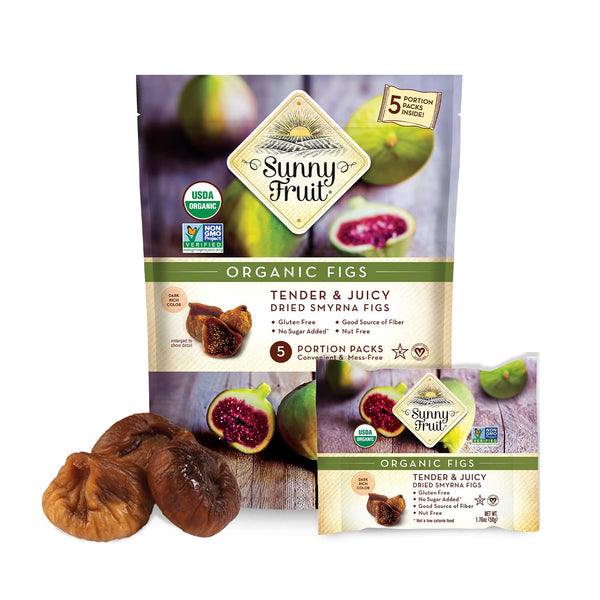 Sunny Fruit Soft Organic Turkish Dried Figs, 1 Bag (5 Individual Portion Packs), No Preservatives, Healthy Snack