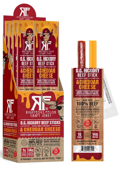 Generic Righteous Felon Craft Jerky O.G. Hickory Beef Sticks & Cheddar Cheese Combo,