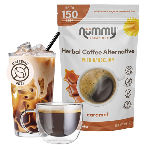 Nummy Creations 150 cup Caramel Instant Caffeine-Free Coffee Alternative with Dandelion. Coffee