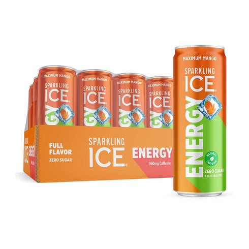 Sparkling Ice Energy Maximum Mango 12Pk. Energy Drinks with Vitamins + Antioxidants,