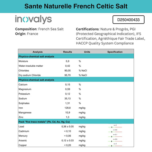1.1lb (18oz) 82+ 100% Sante Naturelle Celtic Salt Organic Fine Ground - Unrefined French Mineral Sea Salt Organic, Rich