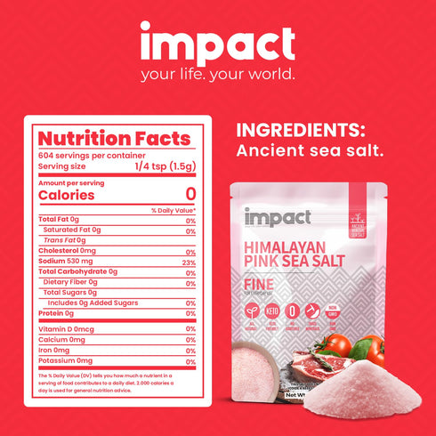 2lb Impact - Fine Himalayan Pink Sea Salt - No Additives Rich in Trace Minerals Non-GMO Gluten-Free Ideal for Low-Carb