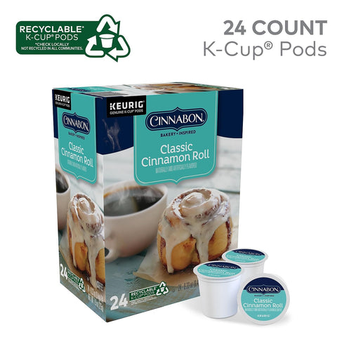 CINNABON 24 Count Classic Cinnamon Roll, Single-Serve Keurig K-Cup Pods, Flavored Coffee