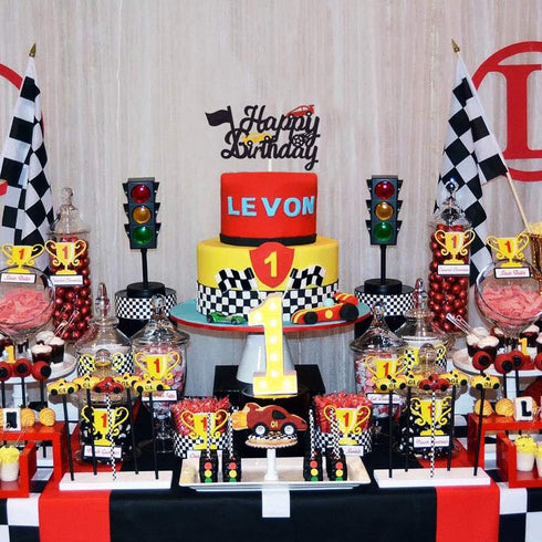 Marwey Race Car Birthday Cake Topper, Happy Birthday Cake Decor, Chequered Flag Themed Party Supplies