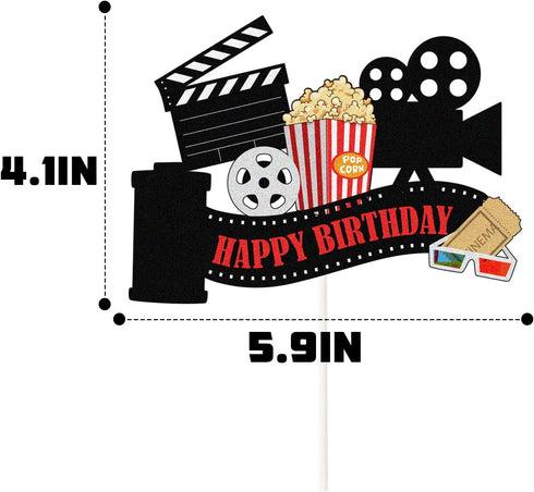 Movie Happy Birthday Cake Topper - Hollywood Oscar Theme Cake Decorations for Film Projector Party