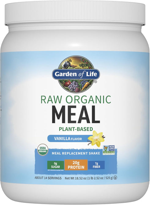 Garden of Life Meal Replacement Shakes, Raw Organic, Vanilla Protein Powder with