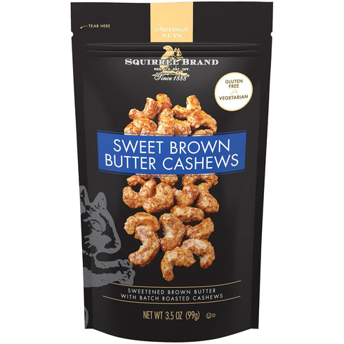 Squirrel Brand Sweet Brown Butter Cashews, 3.5 Ounces Resealable Bag, Gluten Free,