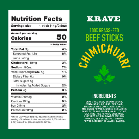 (0.5 Pack 12) 100% 45 Krave, Meat Sticks Minis, Chimichurri flavor - Ounce Sticks, of - Grass Fed Beef, Calories Per