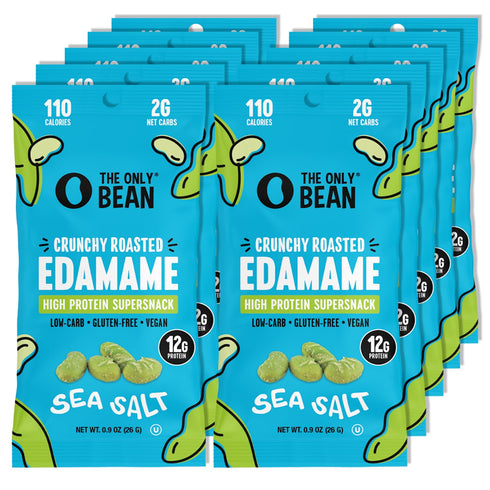 Protein(11g) 100 Pack, 0.9oz 10 Pack The Only Bean Crunchy Dry Roasted Edamame Snacks (Sea Salt), Healthy High Keto