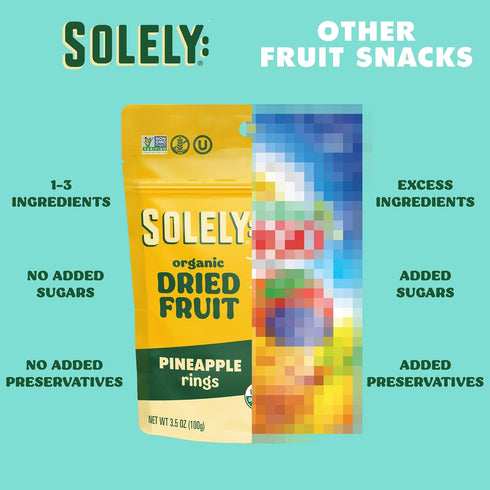 (5.5 oz Pack 3) 1 3 (16.5 oz) SOLELY - Organic Dried Pineapple Rings Resealable Bags, of - Real Fresh Fruit