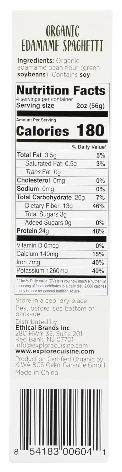 8 oz 4 Explore Cuisine Organic Edamame Spaghetti - - Easy-to-Make Pasta - High in Plant-Based Protein - Non-GMO, Gluten