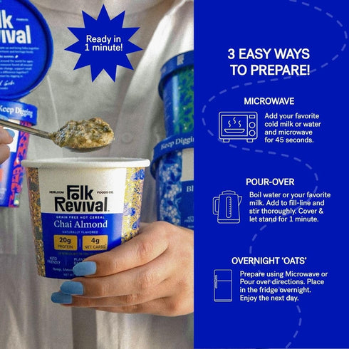 Pack 20g 2 2 1 1 6 Folk Revival Variety Keto Instant 'Oatmeal' - of Protein, Low Carb, High Fiber, Blueberry, Maple