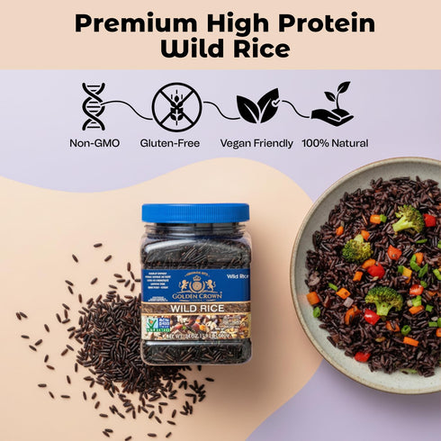 24 oz (1.5Lb) Golden Crown Premium High Protein Wild Rice, Naturally Aged Gluten + GMO Free Vegan, Tasty and Delicious