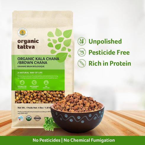 (4 lbs) Organic Tattva Kala Chana Whole - Organic Black Chickpeas - Unpolished Brown Chick Peas - Rich in Protein