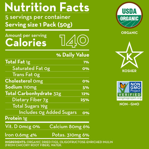 (5) 1.76oz Packs ORGANIC Prebiotic Dried Figs - Sunny Fruit - Portion per Bag | Purely Figs - NO Added Sugars, Sulfurs
