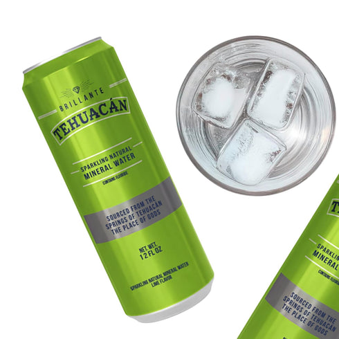 TEHUACN BRILLANTE 12oz 24 Pack Sparkling Mineral Water Original Can (Lime)