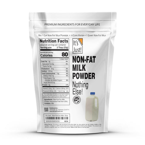1.5 2 It's Just - Powdered Non-Fat (Skim) Milk, rBST/rBGH Hormone Free, Shelf Stable, Just Add Water, Makes Over Gallon