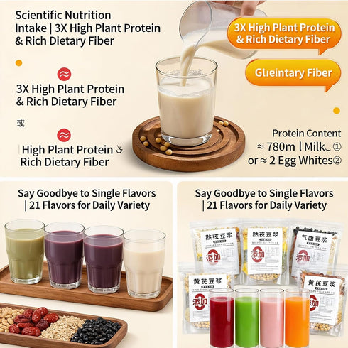 FFEEJ 80g 5 Smooth(#20) X Bags Soy Milk Mix - Pre-Measured Whole Grain Blend For Blender, Instant Non-GMO Breakfast