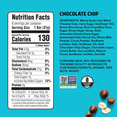 48 Pack 8 JUNKLESS Chewy Granola Bar Bar Family Chocolate Chip Less Sugar, NonGMO, GlutenFree, Wholesome Snack Bars
