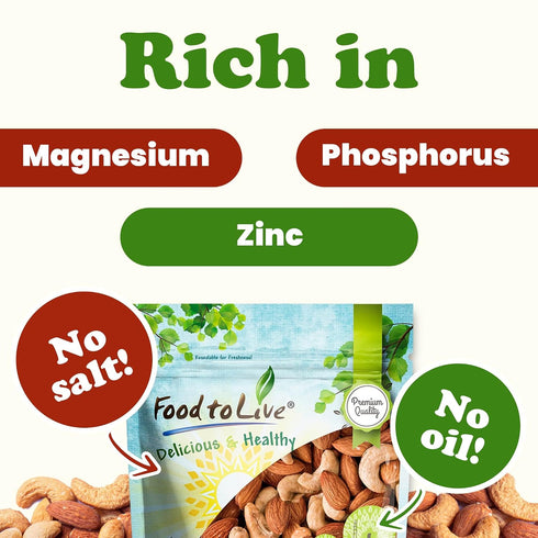 2 Food to Live - Dry Roasted Almonds and Cashews Mix, Pounds Unsalted Oven Roasted Nuts, Protein Rich Trail Mix