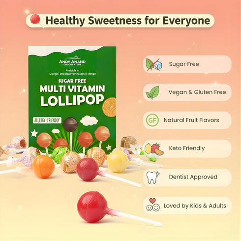 29 Count, 8.8 Oz ANDY ANAND CHOCOLATIER Sugar Free Lollipops, Keto & Diabetic Friendly Candy, Vegan, Gluten Free