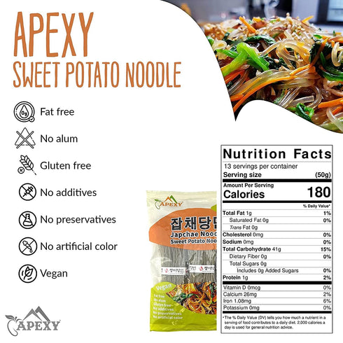 APEXY 100% 24oz (680g) Sweet Potato Glass Noodles, Japchae Noodles, Korean Vermicelli Pasta, Fat-free and Gluten-free