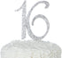 Celebration 16 Cake Topper for 16th Birthday Sweet 16 Party Supplies Decoration Ideas - Silver Rhinestone Number
