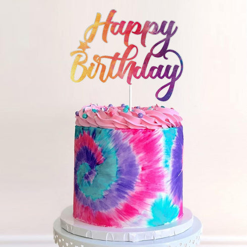Tie Dye Happy Birthday Cake Topper for Tie Dye Party, Carnival Party Decoration Supplies for Boys Girls
