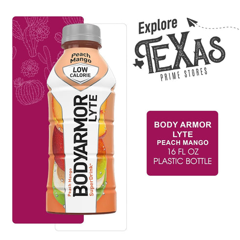 16-Pack Potassium-Packed 16 oz BodyArmor Lyte of Low Calorie Peach Mango Sports Drink Electrolytes fl Plastic Bottle