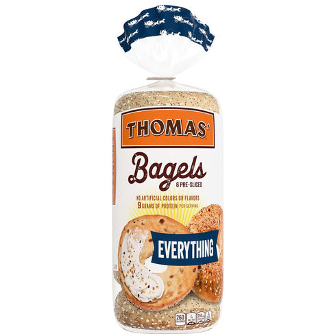 THOMAS' Everything Bagels, 6 count, (3.0 oz each), 9g Protein, Kosher Bagels, 18