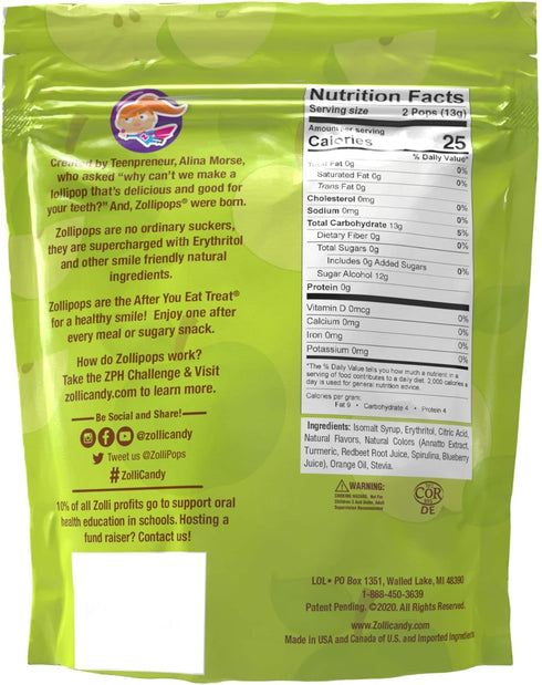 Zollipops Clean Teeth Lollipops, Green Apple Flavor, 3.1 Oz