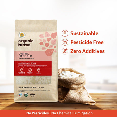 (4 lbs) Organic Tattva White Rice Flour - Indian Organic Rice Flour - Natural Plant Based - Vegan - Kosher - No