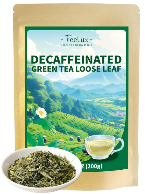 TeeLux Decaf Green Tea, CO2 Decaffeinated Green Tea Loose leaf, Delicate &
