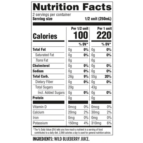 100% 500mL (3 Pack) Wyman's Wild Blueberry Juice, Juice, No Sugar Added, Not From Concentrate, Glass Bottled